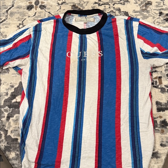 GUESS Men's Striped Blue and Red Shirt Size L - Picture 1 of 1